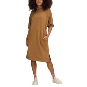 Lululemon Modal Fleece Funnel-Neck Sweatshirt Dress Tan Modal Fleece Jersey Sz 8